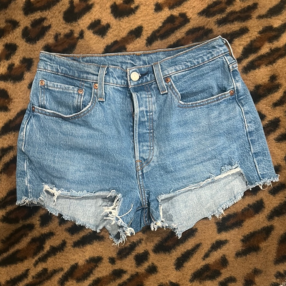 Levi's 501 Blue Jean Shorts Distressed Vintage Style size 27